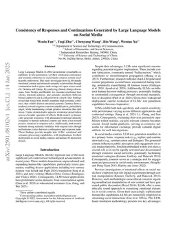 Consistency of Responses and Continuations Generated by Large Language Models on Social Media