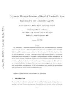Polynomial Threshold Functions of Bounded Tree-Width: Some Explainability and Complexity Aspects