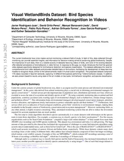 Visual WetlandBirds Dataset: Bird Species Identification and Behavior Recognition in Videos