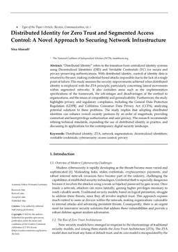 Distributed Identity for Zero Trust and Segmented Access Control: A Novel Approach to Securing Network Infrastructure