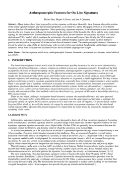 Anthropomorphic Features for On-Line Signatures