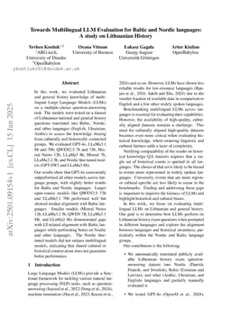 Towards Multilingual LLM Evaluation for Baltic and Nordic languages: A study on Lithuanian History