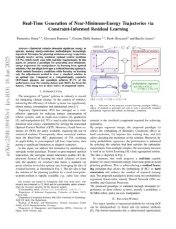 Real-Time Generation of Near-Minimum-Energy Trajectories via Constraint-Informed Residual Learning