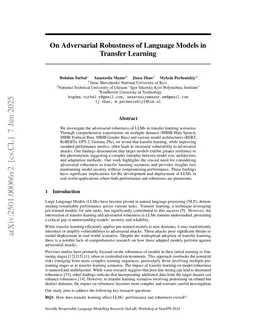 On Adversarial Robustness of Language Models in Transfer Learning