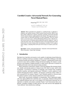 Unrolled Creative Adversarial Network For Generating Novel Musical Pieces