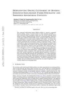 Demystifying Online Clustering of Bandits: Enhanced Exploration Under Stochastic and Smoothed Adversarial Contexts
