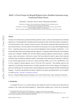 BeliN: A Novel Corpus for Bengali Religious News Headline Generation using Contextual Feature Fusion