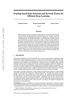 Pruning-based Data Selection and Network Fusion for Efficient Deep Learning