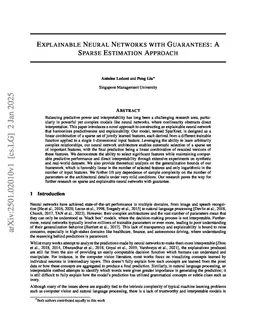 Explainable Neural Networks with Guarantees: A Sparse Estimation Approach