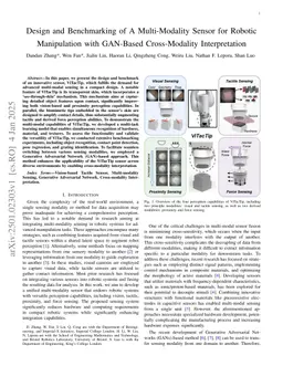 Design and Benchmarking of A Multi-Modality Sensor for Robotic Manipulation with GAN-Based Cross-Modality Interpretation