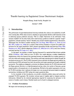 Transfer learning via Regularized Linear Discriminant Analysis