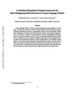 A Statistical Hypothesis Testing Framework for Data Misappropriation Detection in Large Language Models