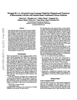 Hengqin-RA-v1: Advanced Large Language Model for Diagnosis and Treatment of Rheumatoid Arthritis with Dataset based Traditional Chinese Medicine