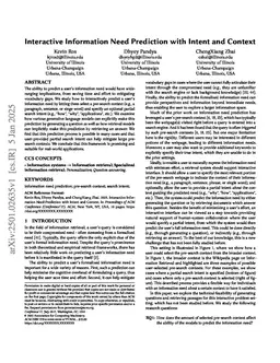 Interactive Information Need Prediction with Intent and Context