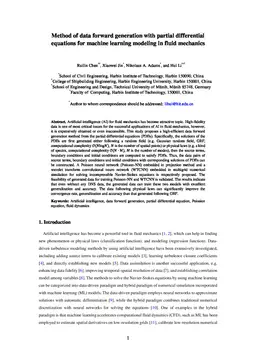 Method of data forward generation with partial differential equations for machine learning modeling in fluid mechanics