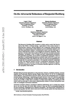 On the Adversarial Robustness of Benjamini Hochberg