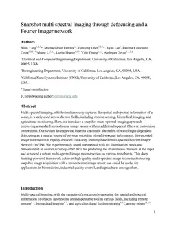 Snapshot multi-spectral imaging through defocusing and a Fourier imager network