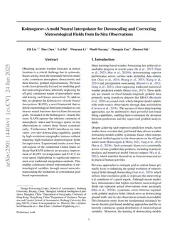 Kolmogorov Arnold Neural Interpolator for Downscaling and Correcting Meteorological Fields from In-Situ Observations