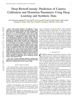 Deep-BrownConrady: Prediction of Camera Calibration and Distortion Parameters Using Deep Learning and Synthetic Data