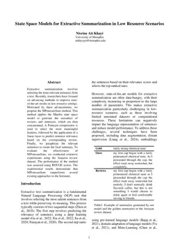 State Space Models for Extractive Summarization in Low Resource Scenarios