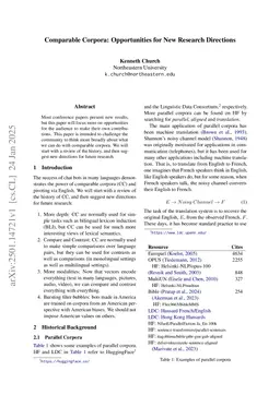 Comparable Corpora: Opportunities for New Research Directions