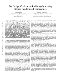 On Design Choices in Similarity-Preserving Sparse Randomized Embeddings