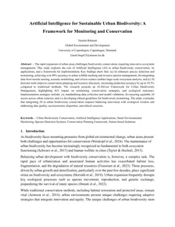Artificial Intelligence for Sustainable Urban Biodiversity: A Framework for Monitoring and Conservation