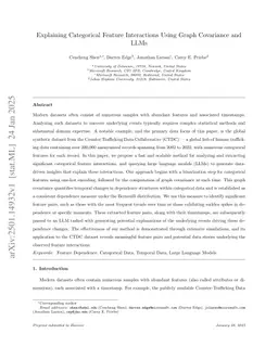 Explaining Categorical Feature Interactions Using Graph Covariance and LLMs