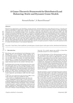 A Game-Theoretic Framework for Distributed Load Balancing: Static and Dynamic Game Models