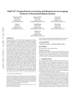 AdaF^2M^2: Comprehensive Learning and Responsive Leveraging Features in Recommendation System