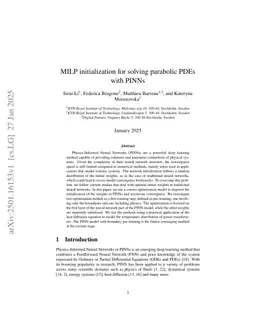 MILP initialization for solving parabolic PDEs with PINNs