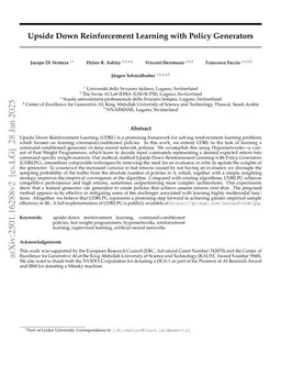 Upside Down Reinforcement Learning with Policy Generators