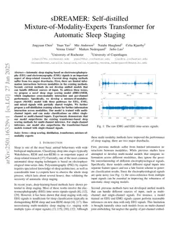 sDREAMER: Self-distilled Mixture-of-Modality-Experts Transformer for Automatic Sleep Staging