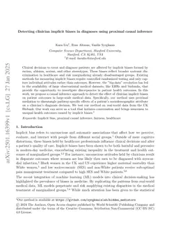 Detecting clinician implicit biases in diagnoses using proximal causal inference