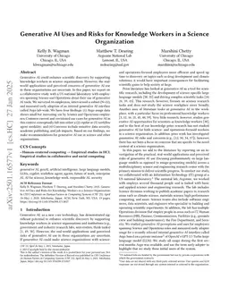 Generative AI Uses and Risks for Knowledge Workers in a Science Organization