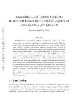 Benchmarking Model Predictive Control and Reinforcement Learning Based Control for Legged Robot Locomotion in MuJoCo Simulation