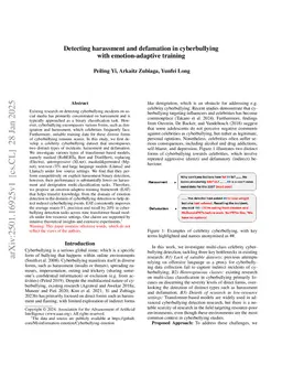 Detecting harassment and defamation in cyberbullying with emotion-adaptive training