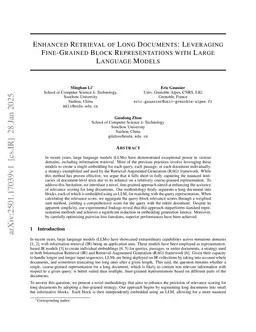 Enhanced Retrieval of Long Documents: Leveraging Fine-Grained Block Representations with Large Language Models