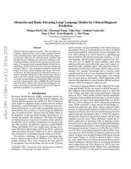 Memorize and Rank: Elevating Large Language Models for Clinical Diagnosis Prediction