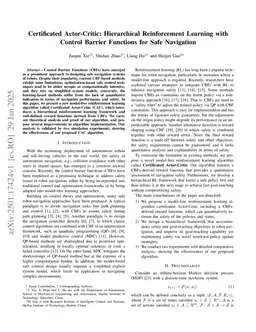 Certificated Actor-Critic: Hierarchical Reinforcement Learning with Control Barrier Functions for Safe Navigation