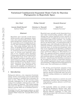 Variational Combinatorial Sequential Monte Carlo for Bayesian Phylogenetics in Hyperbolic Space