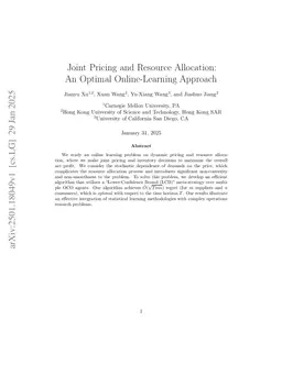 Joint Pricing and Resource Allocation: An Optimal Online-Learning Approach