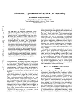 Model-Free RL Agents Demonstrate System 1-Like Intentionality