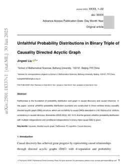 Unfaithful Probability Distributions in Binary Triple of Causality Directed Acyclic Graph