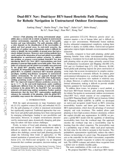 Dual-BEV Nav: Dual-layer BEV-based Heuristic Path Planning for Robotic Navigation in Unstructured Outdoor Environments