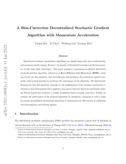 A Bias-Correction Decentralized Stochastic Gradient Algorithm with Momentum Acceleration