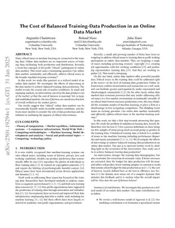 The Cost of Balanced Training-Data Production in an Online Data Market