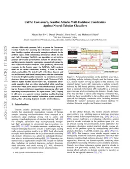 CaFA: Cost-aware, Feasible Attacks With Database Constraints Against Neural Tabular Classifiers