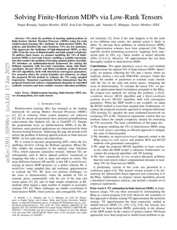 Solving Finite-Horizon MDPs via Low-Rank Tensors