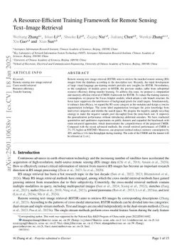 A Resource-Efficient Training Framework for Remote Sensing Text--Image Retrieval